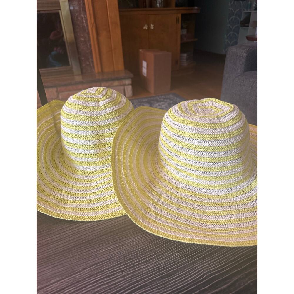 6/$25 MIDWEST Lemon Yellow and White Striped Sun Hat Bundle